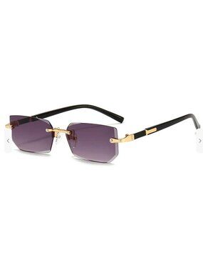 Rectangular Gradient Grey Lens Sunglasses With Gold & Black Arms Unisex